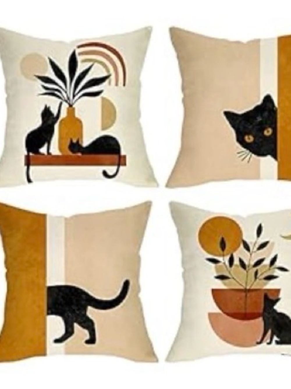 USSAP BOHO Black Cat Botanical Throw Pillow (4) COVERS ONLY 16x16